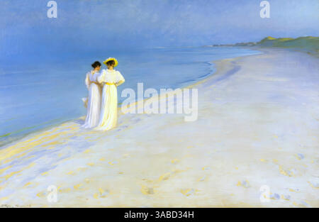 Soirée d'été sur la plage de Skagens. Anna Ancher et Marie Kryer marchant ensemble, 1893 (peinture) Kroyer, Peder Severin (1851-1909) Danois Illustration de Vecteur