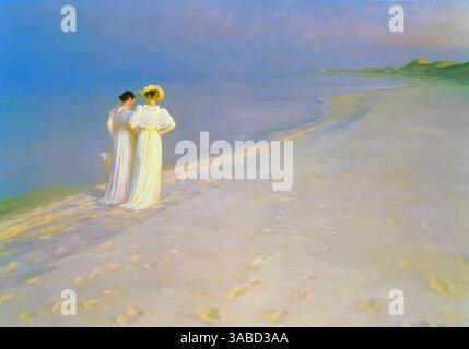 Soirée d'été sur la plage de Skagens. Anna Ancher et Marie Kryer marchant ensemble, 1893 (peinture) Kroyer, Peder Severin (1851-1909) Danois Illustration de Vecteur
