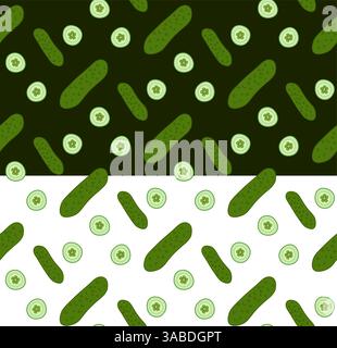 Motif de concombres sans couture. Illustration vectorielle plate. art pour la conception alimentaire, recette, livre de cuisine, paquets, menu, les annonces alimentaires et la décoration mangent vert Illustration de Vecteur