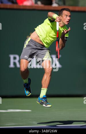 16 mars 2018 : Philipp Kohlschreiber (GER) battu par Juan Martin Del Potro (ARG) 3-6, 6-3, 6-4 à Wells Tennis Garden à Indian Wells, Californie. ©mal Taam/TennisClix/CSM(image de crédit : &copy ; mal Taam/CSM via ZUMA Wire) Banque D'Images
