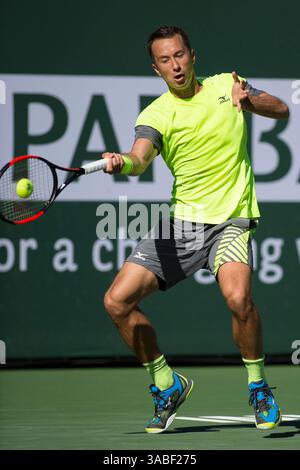 16 mars 2018 : Philipp Kohlschreiber (GER) battu par Juan Martin Del Potro (ARG) 3-6, 6-3, 6-4 à Wells Tennis Garden à Indian Wells, Californie. ©mal Taam/TennisClix/CSM(image de crédit : &copy ; mal Taam/CSM via ZUMA Wire) Banque D'Images