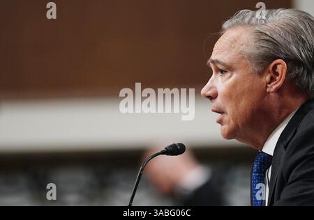 Washington, États-Unis. 02 avril 2025. Kelly Ortberg, présidente et chef de la direction de Boeing, témoigne devant une audience de la Commission du commerce, des sciences et des transports du Sénat sur les normes de fabrication et de sécurité de Boeing au Capitole des États-Unis à Washington, DC, le mercredi 2 avril 2025. Photo de Bonnie Cash/UPI crédit : UPI/Alamy Live News Banque D'Images