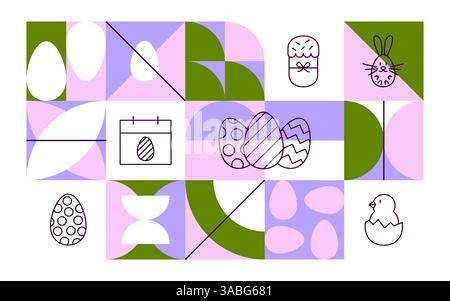 Joyeuses bannière de ligne géométrique de Pâques Illustration de Vecteur