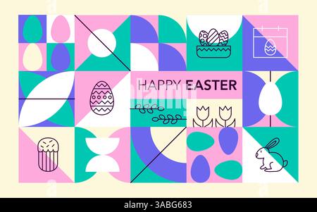 Ligne géométrique Happy Easter bannière Illustration de Vecteur