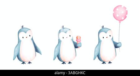 Mignon bébé pingouin clipart dessin animé. Illustration arctique animale isolée. L'événement anniversaire enfants célèbre le design Banque D'Images