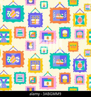 Joyeuses peintures de Pâques Seamless Pattern Illustration de Vecteur