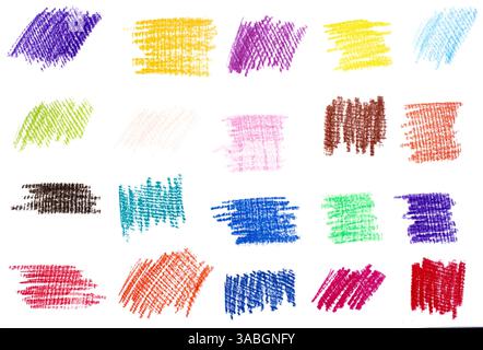 Crayon coloré dessiné à la main dessiné à la main avec gribouillage sur des éléments de conception de doodle de fond blanc Banque D'Images