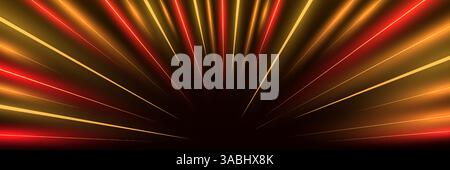 Effet de lumière rapide. Des stries radiales brillantes éclatent à partir du centre inférieur, créant un éclat d'énergie. Idéal pour la scifi, les voyages hyperspatiaux, les courses ou les dessins d'action futuristes. Illustration de Vecteur