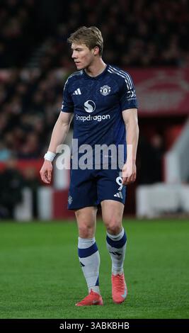 Nottingham, Royaume-Uni. 01st Apr, 2025. NOTTINGHAM, ANGLETERRE - 1er AVRIL : Rasmus Hojlund de Manchester United pendant le match de football de premier League entre Nottingham Forest et Manchester United au City Ground le 1er avril 2025 à Nottingham, Angleterre. (Paul Bonser/Sports Press photo/SPP) crédit : SPP Sport Press photo. /Alamy Live News Banque D'Images