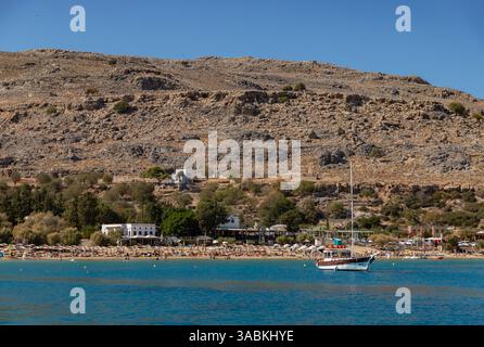 Une photo de Lindos Beach. Banque D'Images