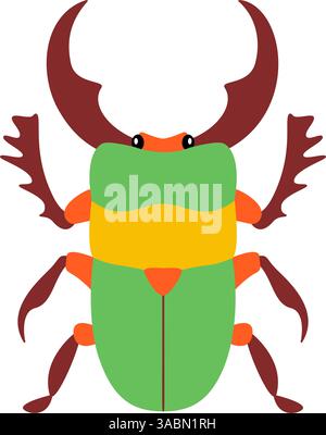 Coléoptère de cerf. Bug stylisé avec un design symétrique et des couleurs vibrantes. Design minimaliste dessiné à la main, lignes épurées style d'illustration plat moderne. Pour des dessins sur le thème de la nature ou des illustrations pour enfants Illustration de Vecteur