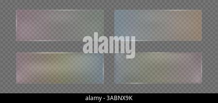 Rectangles transparents en verre couleur arc-en-ciel dégradé avec texture polycarbonate éblouissante, cadres géométriques flous de texture en verre, illustration vectorielle Illustration de Vecteur