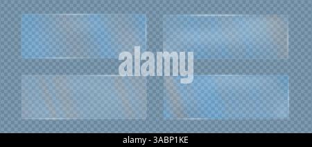 Rectangles transparents en verre couleur arc-en-ciel dégradé avec texture polycarbonate éblouissante, cadres géométriques flous de texture en verre, illustration vectorielle Illustration de Vecteur