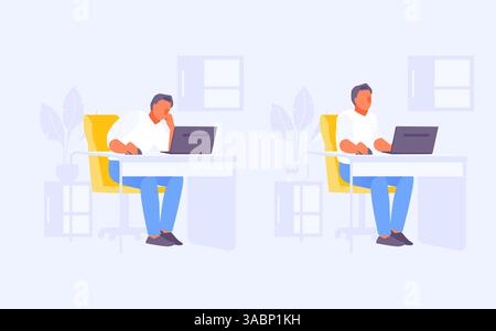 Homme assis avec une posture correcte et incorrecte. Illustration vectorielle Illustration de Vecteur