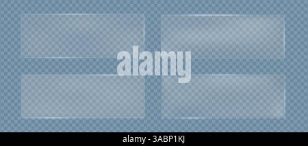 Rectangles transparents en verre avec texture polycarbonate éblouissante, cadres géométriques flous de texture en verre, illustration vectorielle Illustration de Vecteur