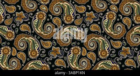 Motif cachemire sans couture Batik complexe avec des éléments floraux tourbillons et des détails ornementaux dans Un style Art Nouveau indien Boho ethnique décoratif Illustration de Vecteur