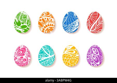 Oeufs colorés, motif orné dessiné à la main Illustration de Vecteur