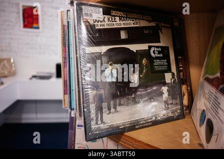 Lviv, Ukraine - 1er avril 2025 : Creedence Clearwater Revival Willy and the Poor Boys 1969 album bien en vue dans un magasin de musique. Banque D'Images