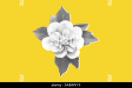 Fleur stylisée noire et blanche sur fond jaune Illustration de Vecteur