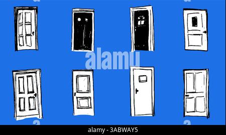 Collection de portes dessinées à la main dans divers styles Illustration de Vecteur