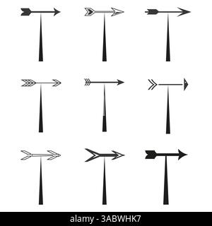 Girouette avec flèches. Vecteur de symbole de direction. Concept de navigation par vent. Design noir et blanc. Illustration de Vecteur