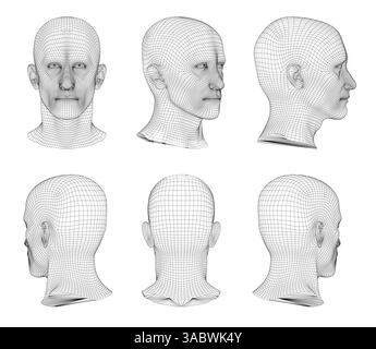 L'image est une série de six têtes identiques, toutes dessinées en noir et blanc. Illustration de Vecteur