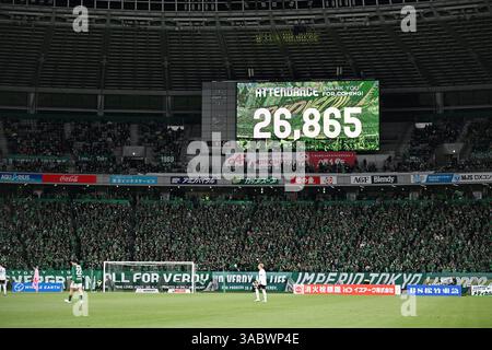 Stade Ajinomoto, Tokyo, Japon. 2 avril 2025. Vue générale, 2 AVRIL 2025 - Football/Football : match de Ligue J1 2025 entre Tokyo Verdy 2-2 FC Tokyo au stade Ajinomoto, Tokyo, Japon. Crédit : MATSUO. K/AFLO SPORT/Alamy Live News Banque D'Images