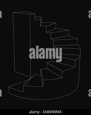 Un escalier est représenté en noir et blanc. L'escalier est composé de nombreuses marches, et c'est un escalier en colimaçon. L'escalier est représenté en noir et w Illustration de Vecteur