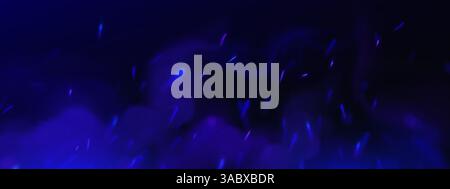 La fumée bleue avec des étincelles de feu volent sur fond sombre - texture abstraite de particules brûlantes, éléments magiques brillants et brillants. Puissance de sortilège magique fantastique, effet de superposition de flux d'énergie pour la conception du jeu. Illustration de Vecteur