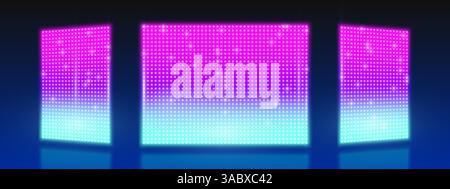 Fond de scène d'écran LED avec motif de points de pixel rose fluo et bleu brillant. Affichage numérique lumineux et coloré. Toile de fond technologique abstraite. Conception futuriste de concert ou d'événement disco. Illustration de Vecteur