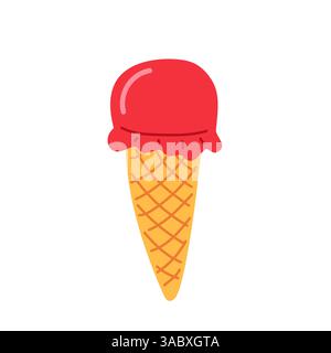 Cornet de crème glacée rouge vif avec un cornet de gaufre croustillant et une texture lisse dans un style minimaliste Illustration de Vecteur