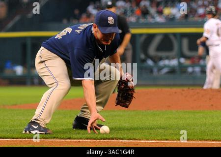 22 avril 2008 - Houston, Texas, États-Unis - le lanceur JAKE PEAVY #44 des Padres de San Diego lance une balle faiblement touchée dans un match contre les Astros de Houston au minute Maid Park. (Crédit image : © Tom Mayes/Cal Sport Media/ZUMA Press) Banque D'Images