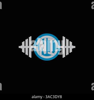 Conception initiale de logo ni avec haltère géométrique et graphique vectoriel d'icône de ligne de cercle Illustration de Vecteur