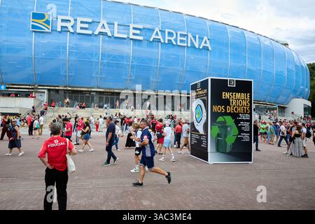Match de rugby, Championnat de France de rugby masculin, Top 14, Reale Arena, stade municipal d'Anoeta, site sportif situé à San Sebastián, Gipuzkoa, Bas Banque D'Images