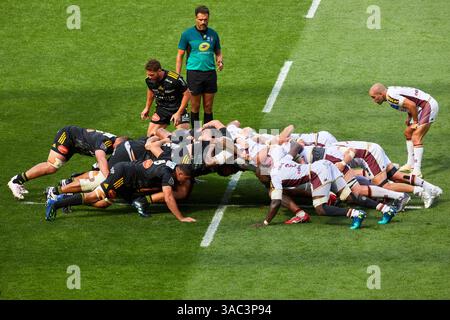 Match de rugby, Championnat de France de rugby masculin, Top 14, Reale Arena, stade municipal d'Anoeta, site sportif situé à San Sebastián, Gipuzkoa, Bas Banque D'Images