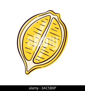 Moitiés de citron dans un style plat. Morceau d'agrumes d'été avec des segments. Conception pour le menu de limonade de café, fruits et épicerie. Isolé sur un blanc Illustration de Vecteur