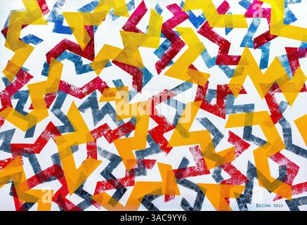 Oeuvre acrylique abstraite peinte en 2022 par Ed Buziak (sans titre) - France. Banque D'Images