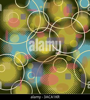 Motif de fond rétro avec des cercles et des carrés en bleu gris et vert couleurs Fifties Illustration de Vecteur