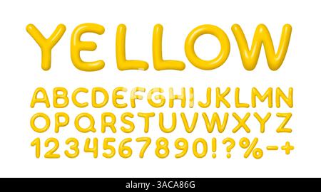 Police jaune, bonbons au pinceau. Alphabet anglais et signe de chiffres. Vecteur Illustration de Vecteur