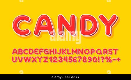 Police de bonbons, brossez des bonbons. Alphabet anglais et signe de chiffres. Vecteur Illustration de Vecteur
