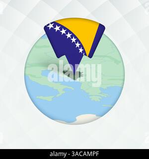Carte de Bosnie-Herzégovine mise en évidence avec un marqueur de drapeau. Pointeur de drapeau sur la carte géographique. Illustration de Vecteur