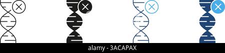Ligne ADN et Silhouette ensemble d'icônes avec symbole croisé, mutation génétique ou problèmes de modification de l'ADN en biologie et chimie. Contour modifiable. Isolé Illustration de Vecteur
