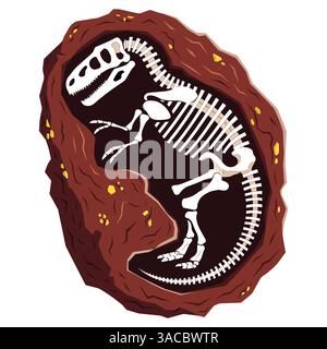 Dessin animé T-rex illustration fossile de dinosaure. Conception de squelette de dinosaure mignon et détaillé, parfait pour les projets éducatifs et amusants. Illustration vectorielle isol Illustration de Vecteur