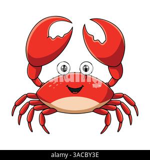 Illustration de crabe rouge mignon. Conception vectorielle plate pour enfants, isolée sur un fond blanc. Idéal pour les thèmes des enfants, le matériel éducatif et ludique Illustration de Vecteur