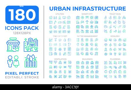 Infrastructure urbaine deux icônes de ligne de couleur ensemble collection Illustration de Vecteur