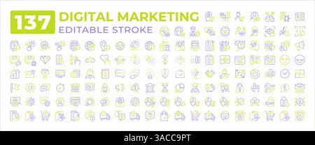 Marketing numérique deux icônes de ligne de couleur ensemble collection Illustration de Vecteur