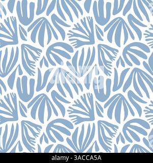 Motif sans couture de silhouette d'algues sur fond blanc. Illustration de gribouillage dessinée à la main. Vacances d'été de la vie marine sous-marine. Algues bleues, algues Illustration de Vecteur