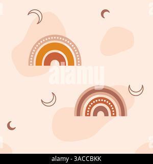 Motif bébé sans couture dessiné dans des couleurs bohèmes douces avec des arcs-en-ciel colorés et des croissants. Illustration de Vecteur