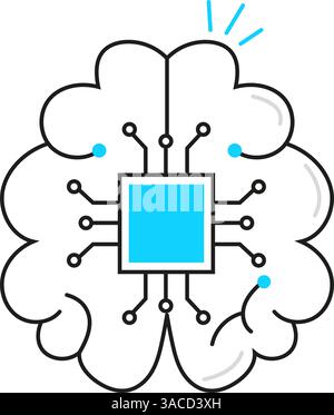 Intelligence artificielle IA, y compris la cybernétique, l'apprentissage automatique, le vecteur de ligne d'icônes robotique, la résolution de problèmes d'IA, les algorithmes et la technologie d'IA Illustration de Vecteur