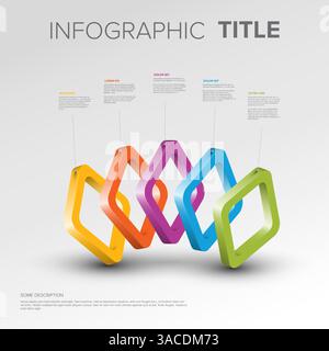 Infographie 3D présentant des formes de losanges colorés superposés avec des zones de texte d'information correspondantes. Le design vibrant est idéal pour présenter Illustration de Vecteur